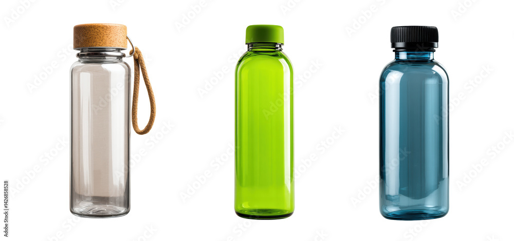 Eco-friendly glass bottles with cork and plastic tops