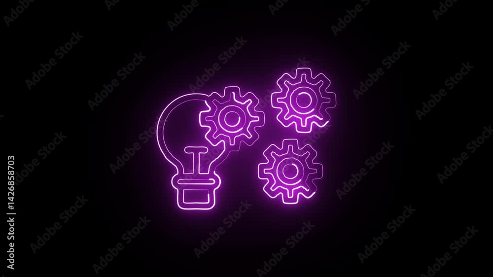 glowing neon creative process icon isolated, black background, HD motion graphic animation glowing neon creative process icon isolated, black background, HD motion graphic animation