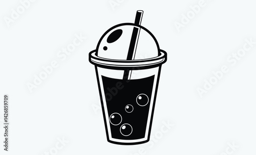 Bubble tea silhouette, Bubble Tea black silhouette,Bubble tea drink vector 