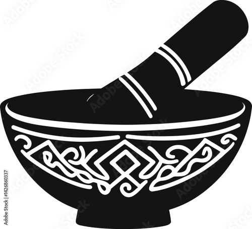 Elegant Mortar and Pestle Silhouette | Traditional Herbal Medicine Tool for Grinding and Mixing | Vector Illustration