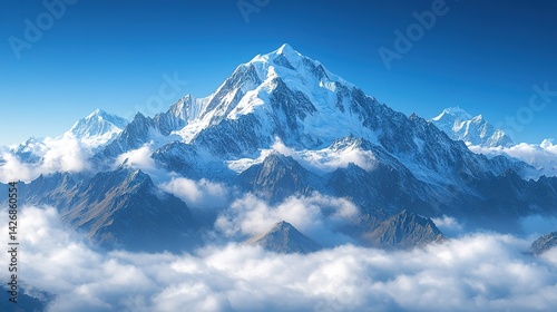 Majestic Snow-Capped Peak Rising Above a Sea of Clouds
