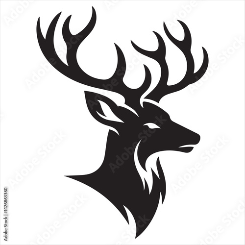 Deer Head Silhouette Vector Illustration with Antlers and Horns