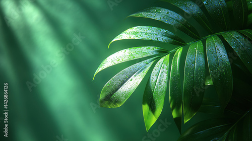 Obraz na płótnie Palm leaf on a green surface with shadow. Stylish background for presentation.
w salonie