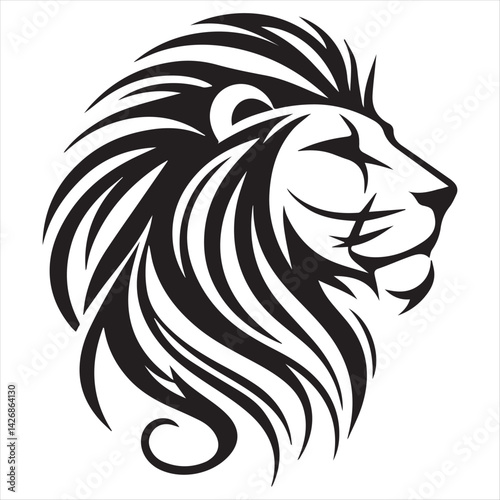 Lion head tribal silhouette vector design with artistic elements