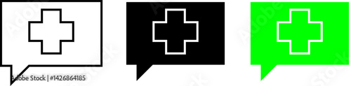 Chat Bubble with Medical Cross Icon for Health Consultation or Support – Transparent Background.