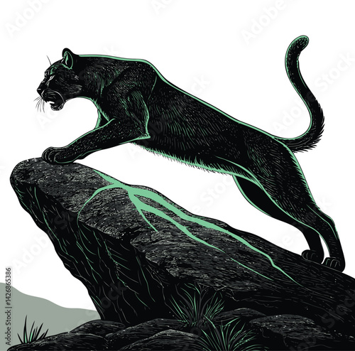 Majestic Black Panther on Neon Rock