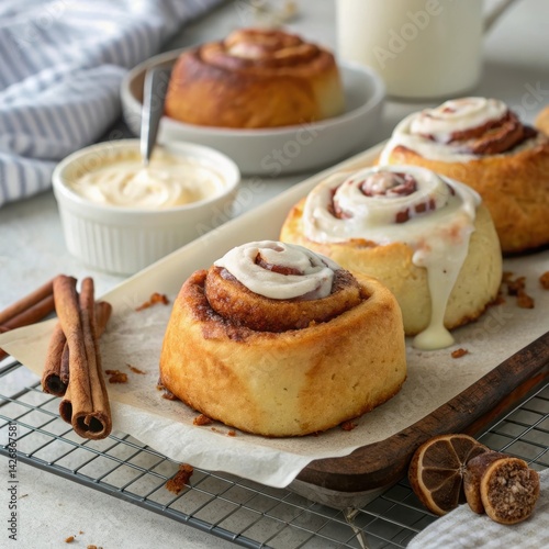 Wallpaper Mural Cinnamon rolls with cream cheese frosting, warm and sweet dessert photography Torontodigital.ca