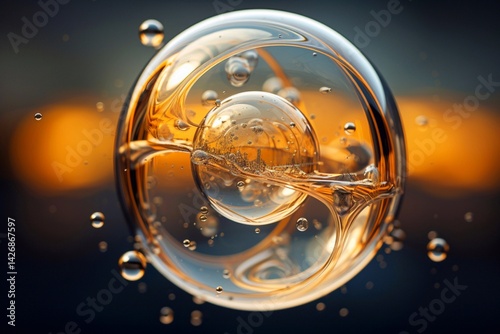 Abstract water background with bubbles and bokeh. 3d rendering. Generative AI