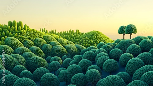 Obraz na płótnie Cartoon Green Hill Landscape Sunset. w salonie