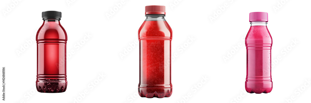 Set of A colorful and playful pink beverage in a clear plastic bottle with a vibrant label on transparent png background. Ai generated Set of A colorful and playful pink beverage in a clear plastic bottle with a vibrant label on transparent png background. Ai generated