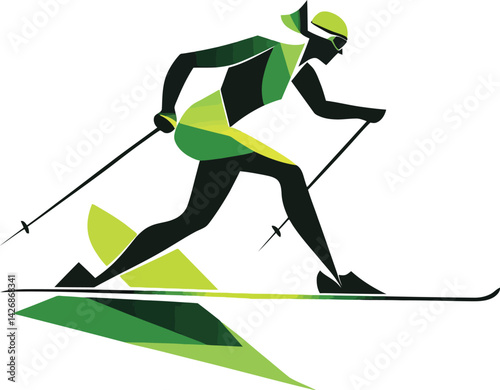 Cross-Country Skiing Silhouette, Featuring a Dynamic Athlete Wearing a Helmet and Goggles, Gliding Forward with Ski Poles