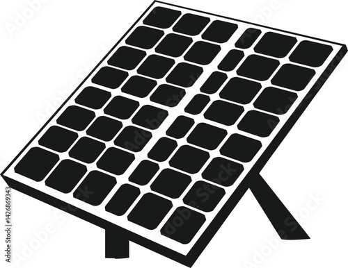 Set of a Solar Panel Silhouette, Featuring a Grid of Photovoltaic Cells Tilted at an Angle for Optimal Sunlight Exposure