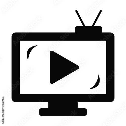 Television vector icon. Representing retro television, vintage screen, classic broadcast device and media technology icon illustration graphic design. Retro Tv with antenna sign symbol. Vector image.