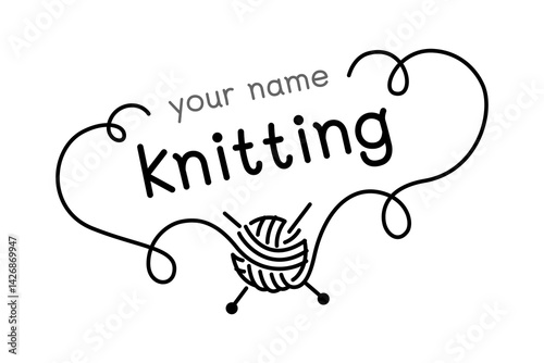 Creative knitting design emblem or logo featuring and yarn illustration for inspired crafters and hobbyists