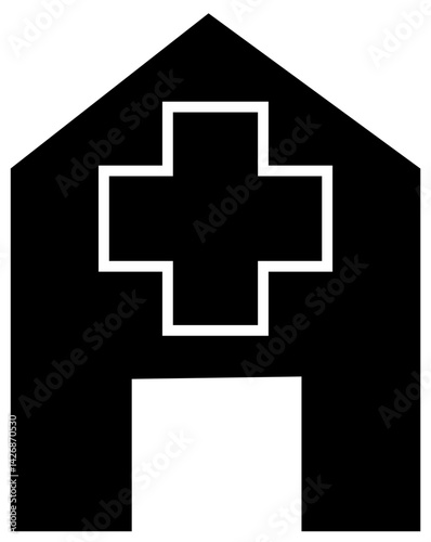 Hospital Building Icon with Medical Cross for Healthcare Facility – Transparent Background.