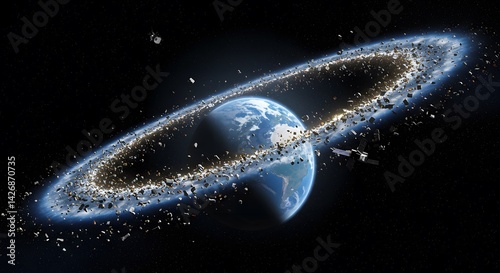 Fototapeta Naklejka Na Ścianę i Meble -  Satellite debris belt encircling Earth for space junk