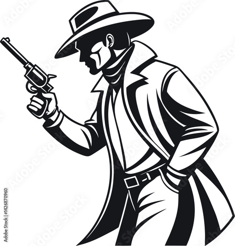 Wallpaper Mural Vintage Cowboy Illustration Holding a Revolver in Classic Western Style Torontodigital.ca