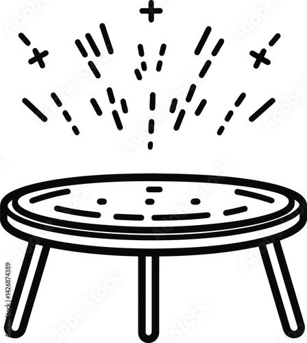 Set of a Round Table Silhouette, Featuring a Three-Legged Base with Radiating Lines Indicating Activity