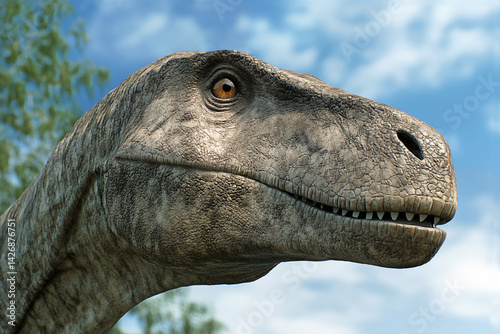 Gros-plan sur la tête d'un diplodocus photo