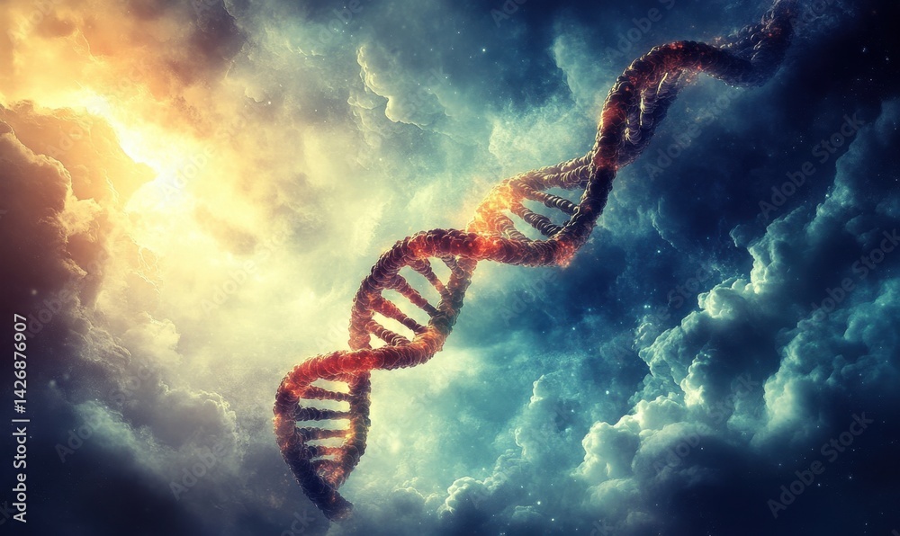 Obraz premium Cosmic DNA Genesis of life amidst celestial chaos