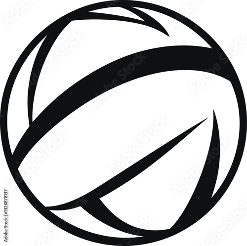 Set of an Abstract Circular Globe Silhouette, Featuring Curved Intersecting Lines within a Spherical Shape