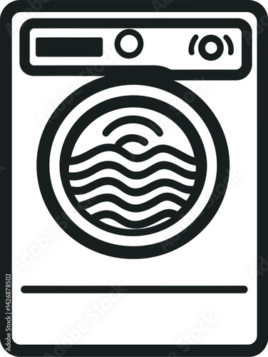 Set of a Washing Machine Silhouette, Featuring a Front-Loading Appliance with a Circular Door and Wavy Lines Indicating Washing Action