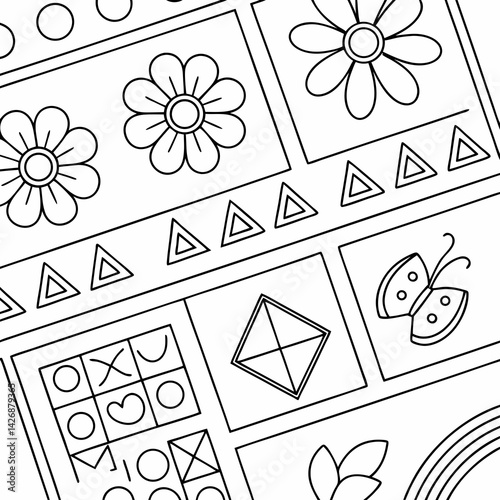 seamless pattern with flowers less style coloring page