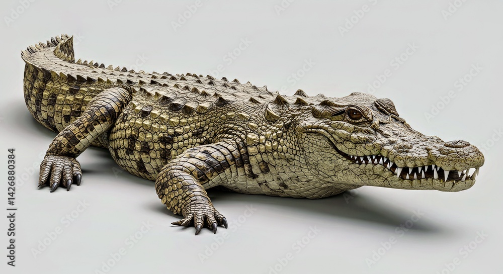 Naklejka premium Large Crocodile Alligator Isolated Transparent Background PNG Reptile Predator Wildlife Cut Out Animal