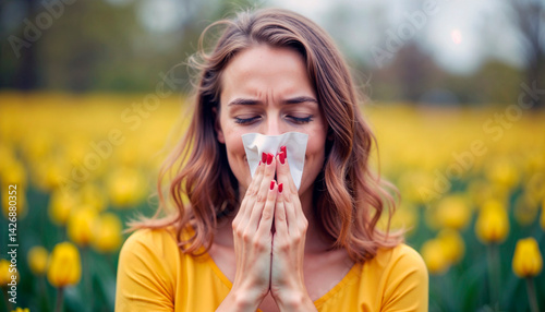 a young woman allergic to flower pollen