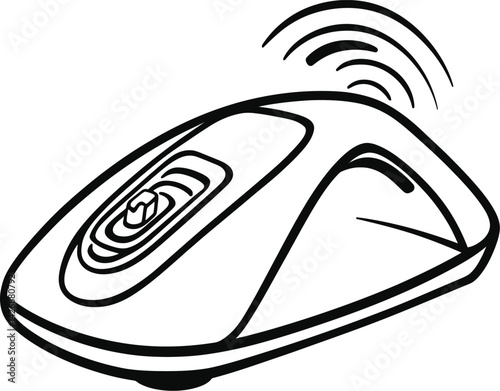 Set of a Wireless Computer Mouse Silhouette, Featuring a Sleek Ergonomic Design with a Scroll Wheel and Signal Waves Above