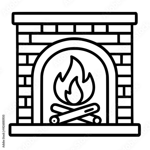 Cozy Fireplace Illustration – Warm Home Comfort and Winter Icon