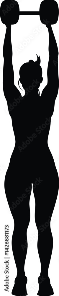 Set of a Weightlifting Silhouette, Featuring a Person Standing with Legs Slightly Apart, Arms Fully Extended Holding a Barbell Overhead Set of a Weightlifting Silhouette, Featuring a Person Standing with Legs Slightly Apart, Arms Fully Extended Holding a Barbell Overhead