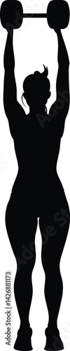 Set of a Weightlifting Silhouette, Featuring a Person Standing with Legs Slightly Apart, Arms Fully Extended Holding a Barbell Overhead