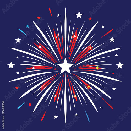 Colorful Red, White, and Blue Fireworks Celebrating Special Occasions on Dark Background