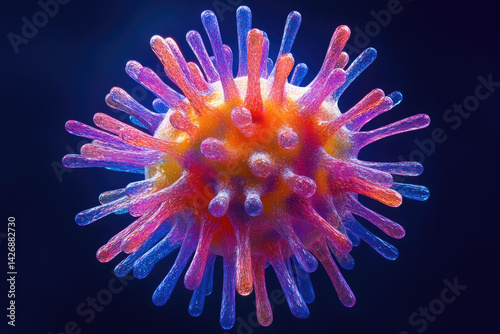 3D Representation of Virus with Detailed Structure on Blue Background