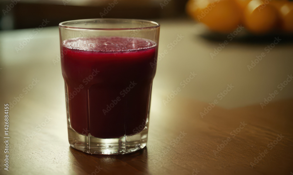 Glass of juice with oranges in the background, perfect for a healthy snack or breakfast
