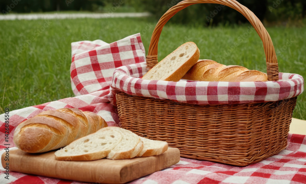A basket filled with fresh bread sitting on a table, ideal for food or still life photography