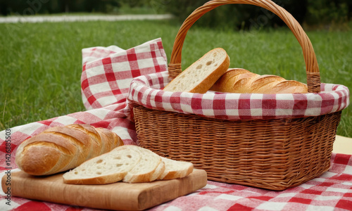 A basket filled with fresh bread sitting on a table, ideal for food or still life photography