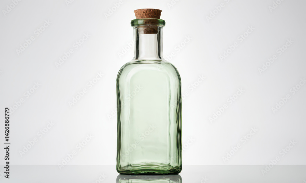 A single green glass bottle with a natural cork stopper
