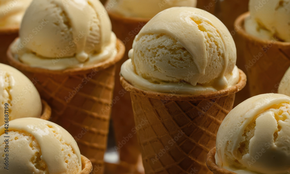 A stack of colorful ice cream cones, perfect for a sweet treat or party decoration