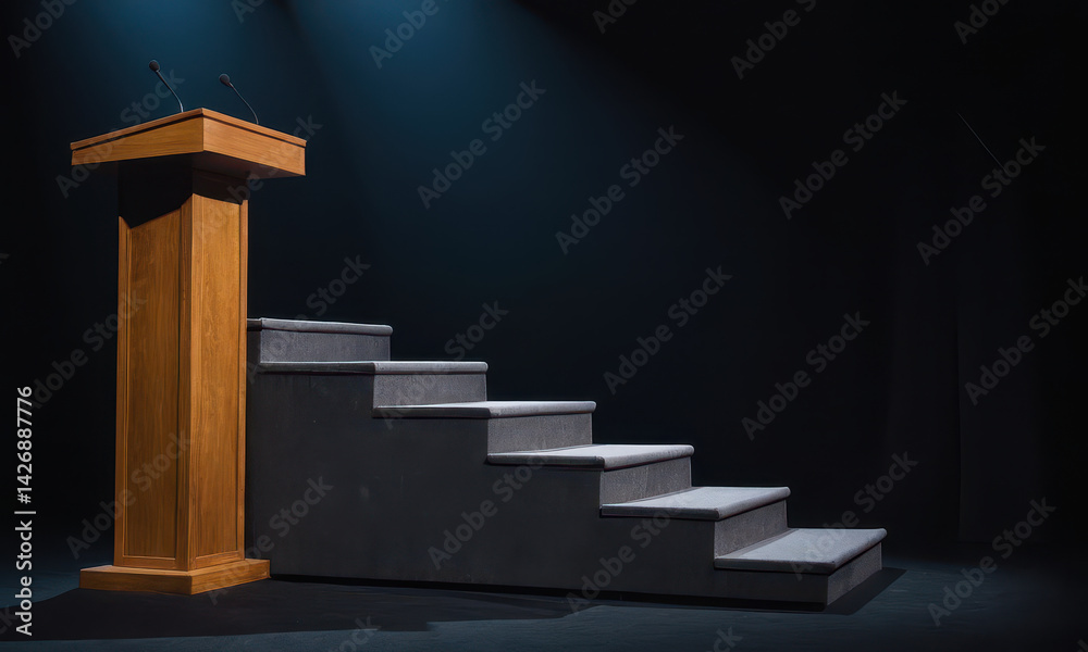 A simple podium with a microphone on top, perfect for presentations and public speaking events