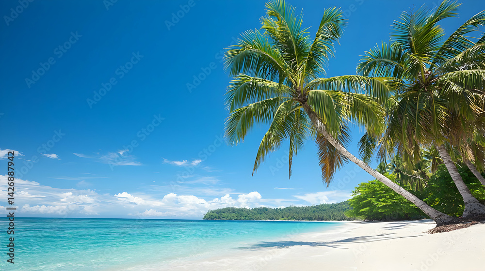 Fototapeta premium Tropical Paradise Beach With Palm Trees