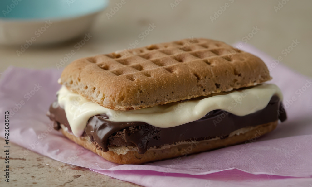 A sweet treat, perfect for a snack or dessert, sitting on a bright pink napkin