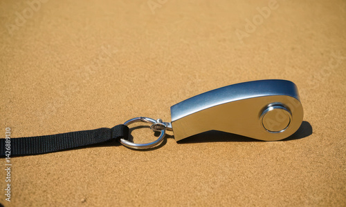 Obraz na płótnie A simple illustration of a metal whistle attached to a short black leash, perfect for use in scenarios where a subtle attention-grabber is needed w salonie