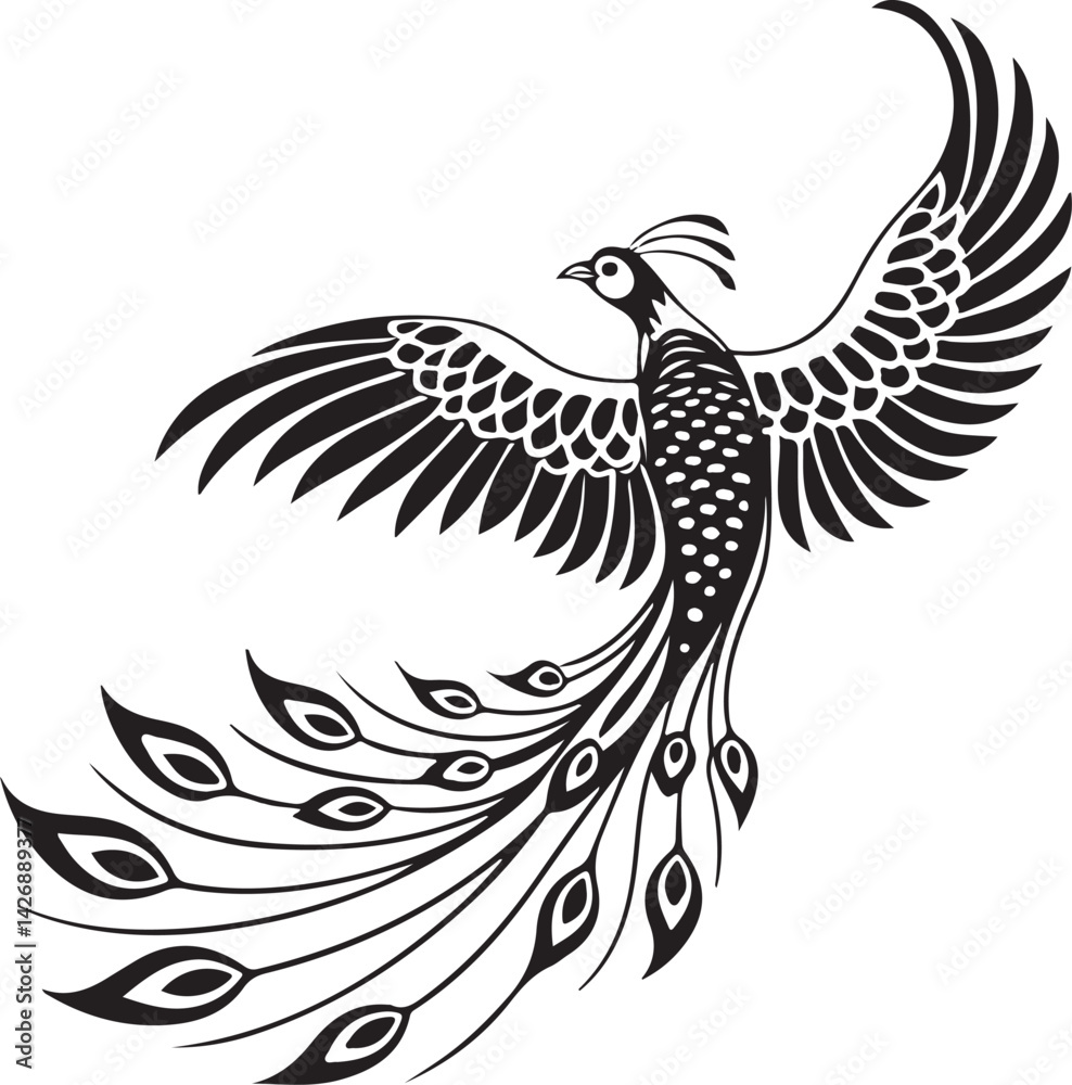 Obraz premium grey peacock pheasant silhouette vector