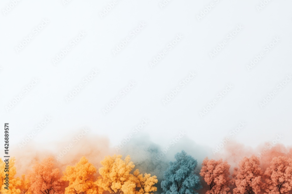 Fototapeta premium Abstract autumn trees row colorful pastel haze background scenic