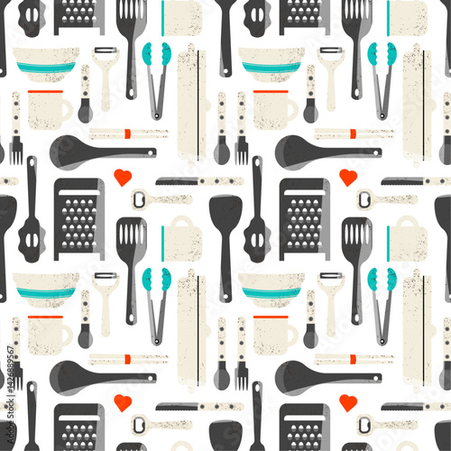 Seamless background on the theme of cooking and kitchen utensils.