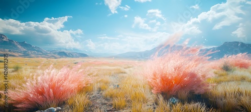 A futuristic savanna where holographic grass bends and sways in neon waves