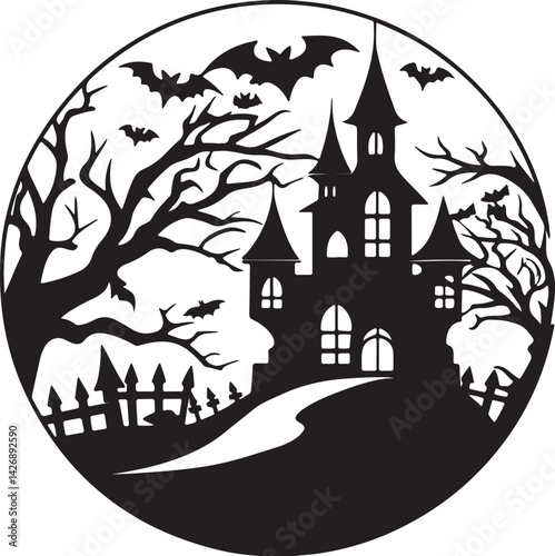 haunted house with bats
