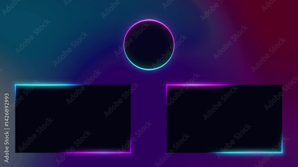 end screen animation of YouTube channel with three templates for video on a black background. Alpha channel, neon light border